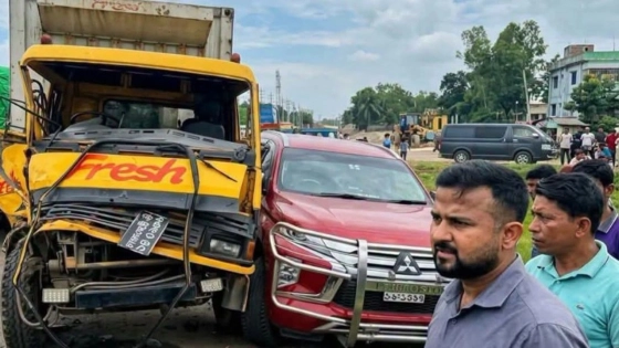 মাধবপুরে ইউএনওর গাড়িতে কাভার্ড ভ্যানের ধাক্কা